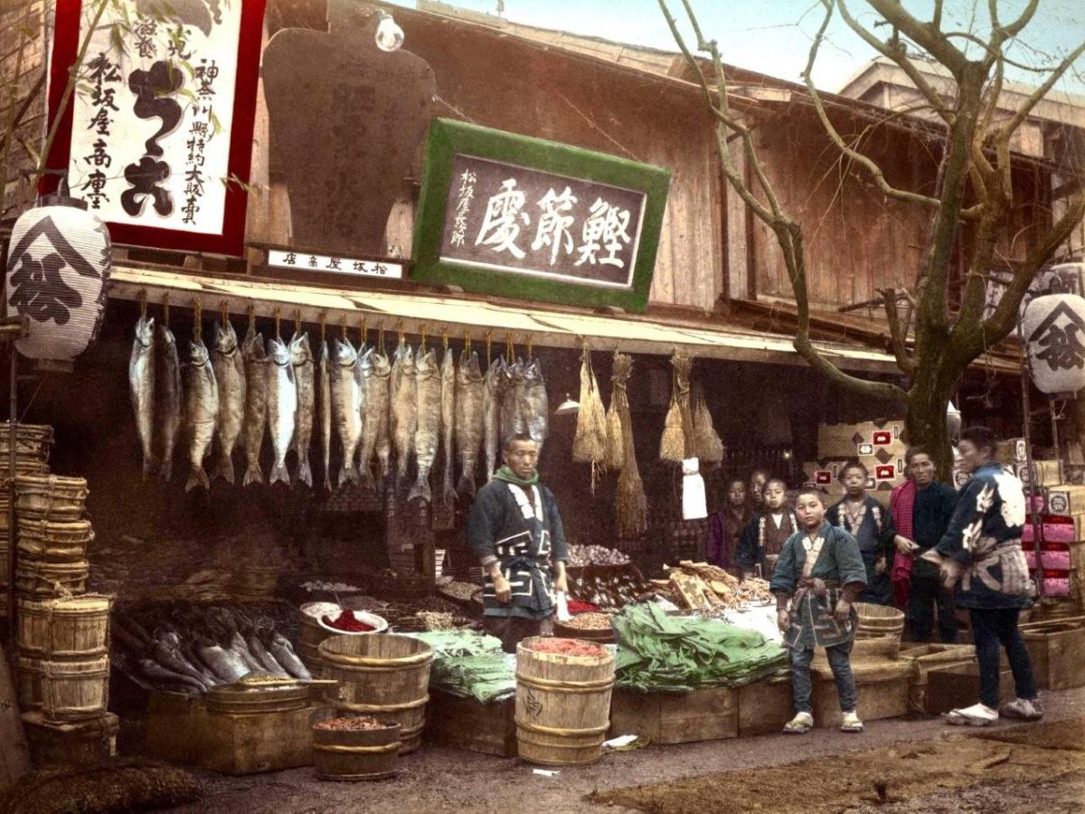A vignette of street shops in&nbsp;Japan
